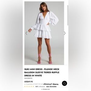 SUKI MINI DRESS PLUNGE NECK BALLOON SLEEVE TIERED RUFFLE DRESS IN WHITE US6